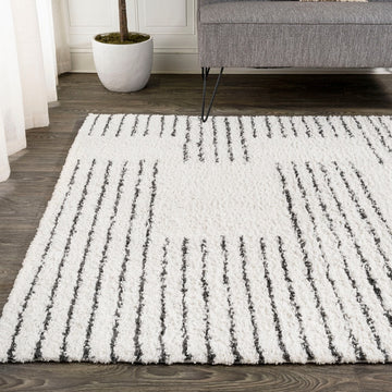 Petra Abstract Stripe Geometric Shag Area Rug